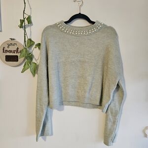 H&M Light Green Sweater with Pearl Details